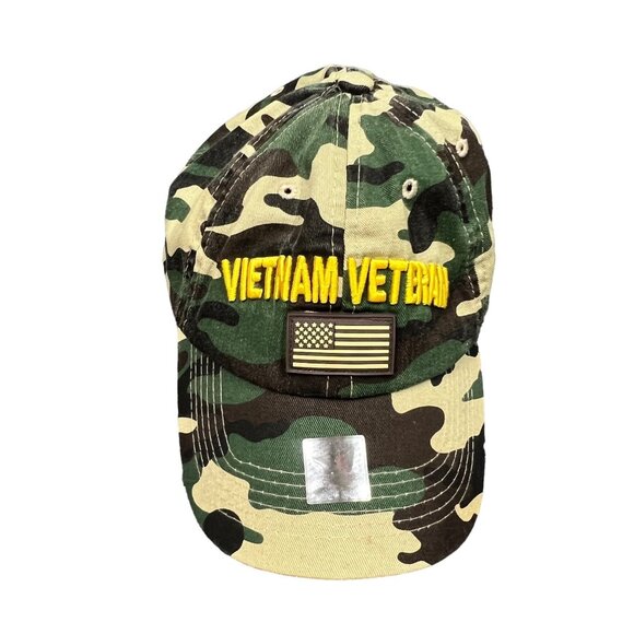 Vietnam Veteran Camo Hat USA Flag Patch Embroidered Adjustable Strap Black Hawk - Picture 2 of 16